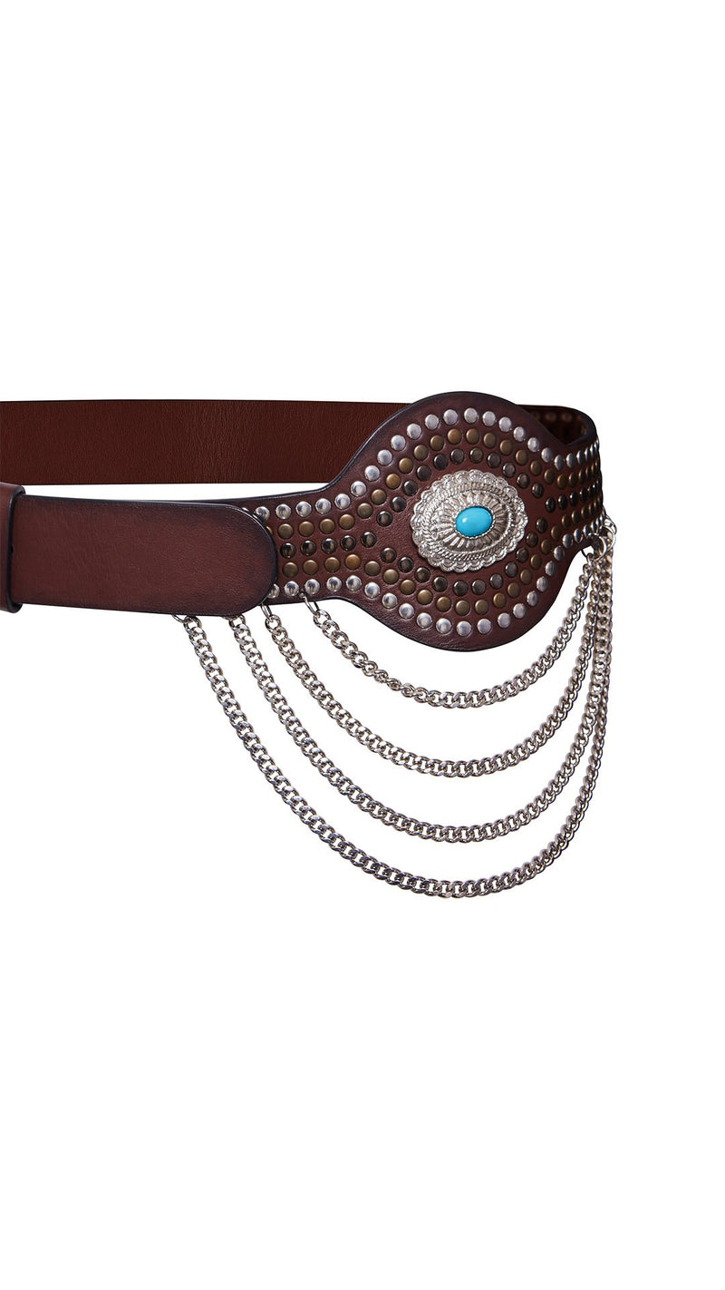 REDEMPTION - Western Belt with Studs and Chains | Luxury Designer Fashion | tntfashion.ca